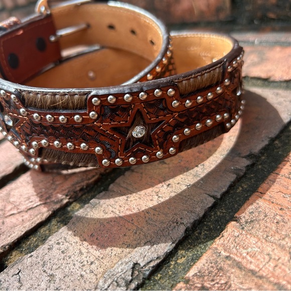 RANGER BELT COMPANY Western Style Stars and Hide Size 30” Hand Tooled  Leather - Picture 5 of 13